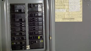 Breakers in panel, hot tub is 50 amp in bottom right